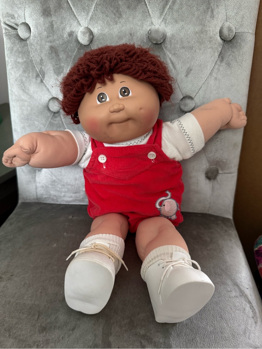 Cabbage Patch Kids Red jumper, VTG 1980's, Red -haired, brown eyed Boy w/ Shoes
